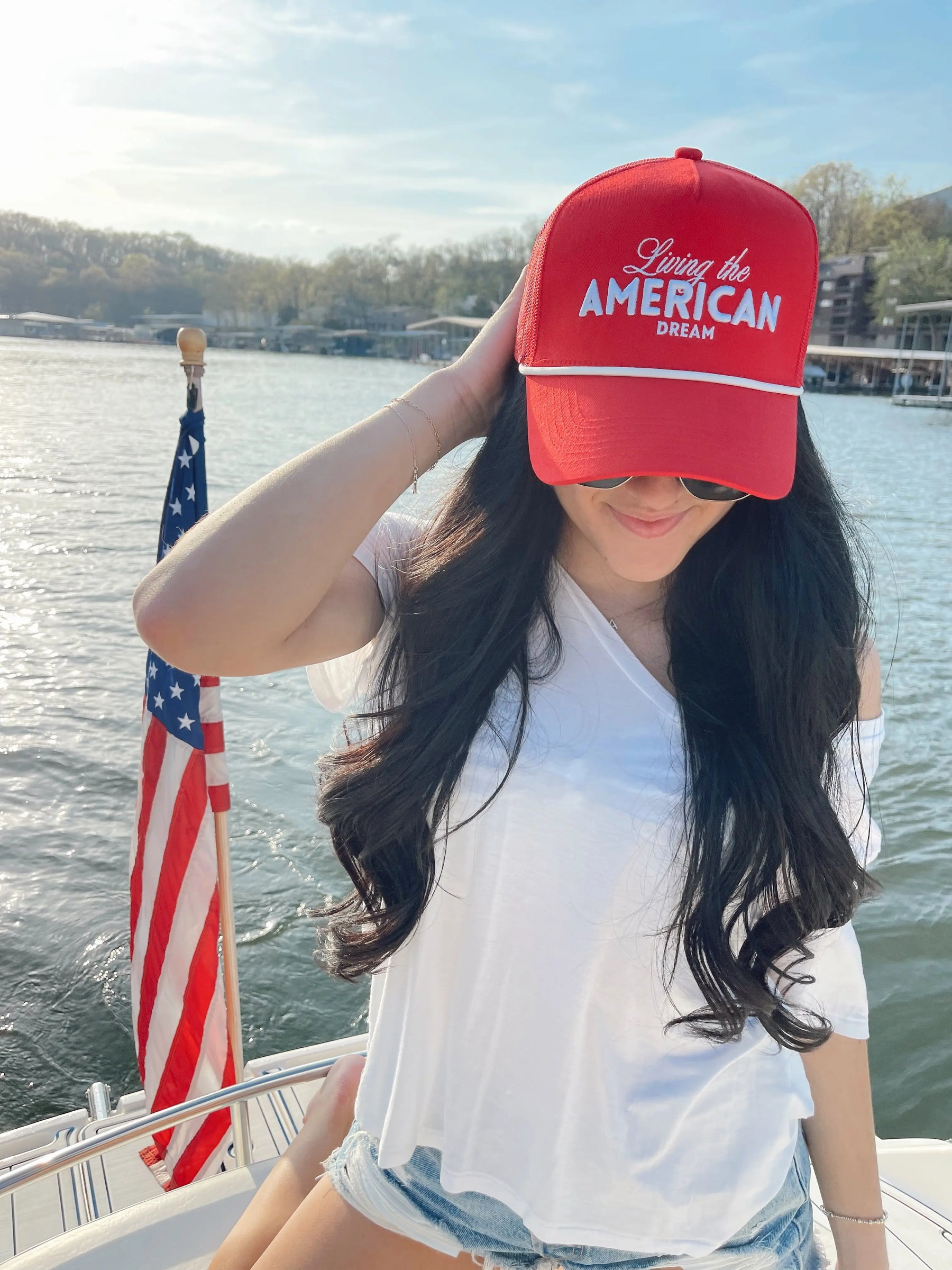 Living the American Dream - Red Vintage Trucker Hat KenzKustomz