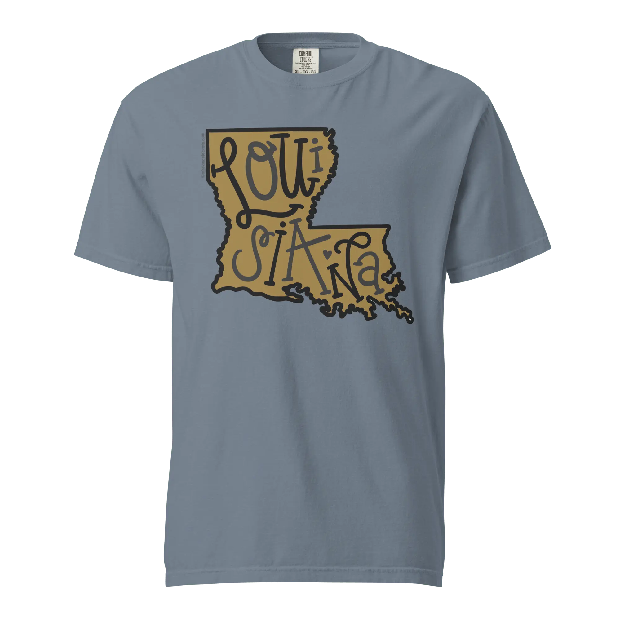 Louisiana T-Shirt: Handlettered design with black and gold on a Comfort Colors tee. State pride apparel.