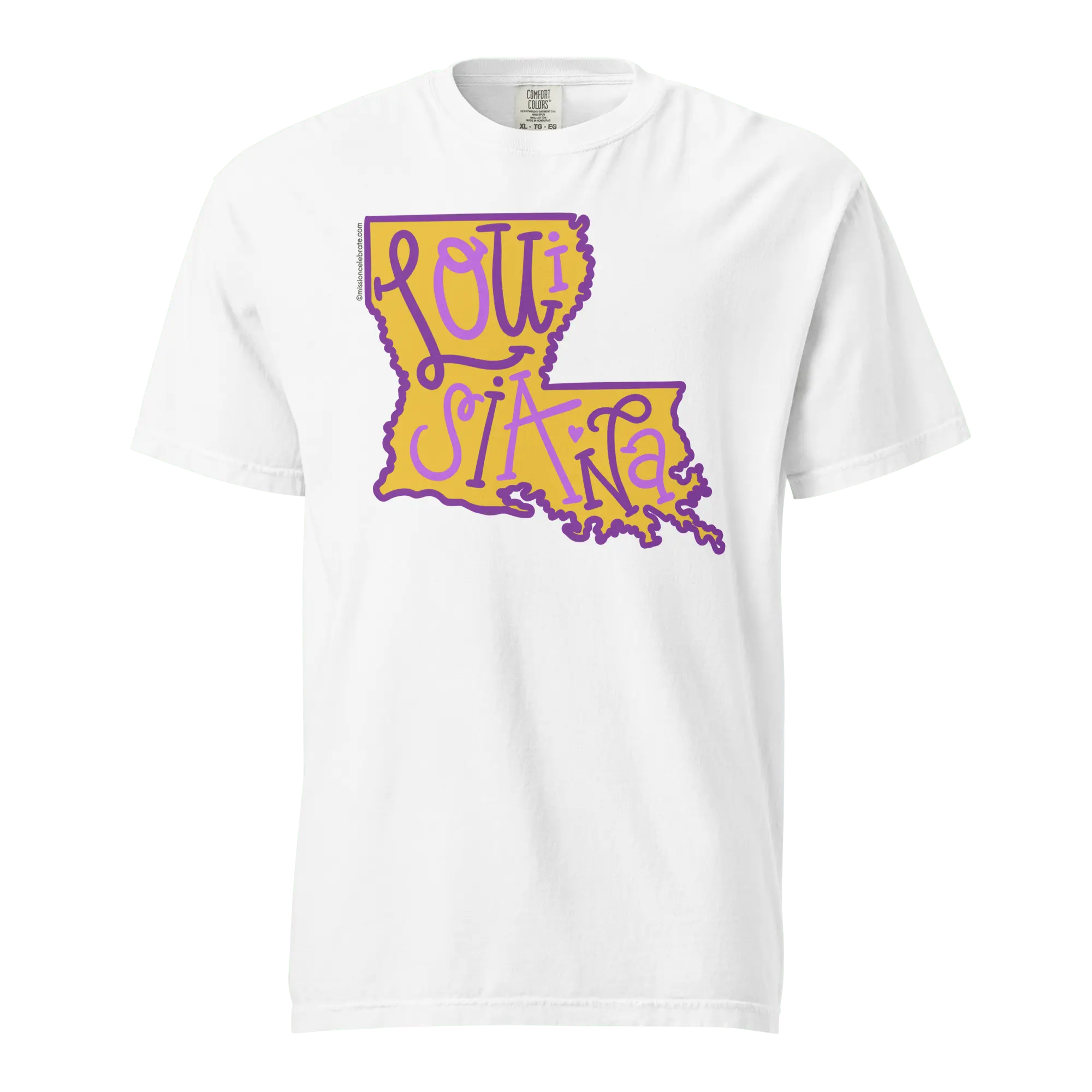 Louisiana T-shirt: Purple & Gold Bouncy Letters by Leslie Gonce, Comfort Colors Tee