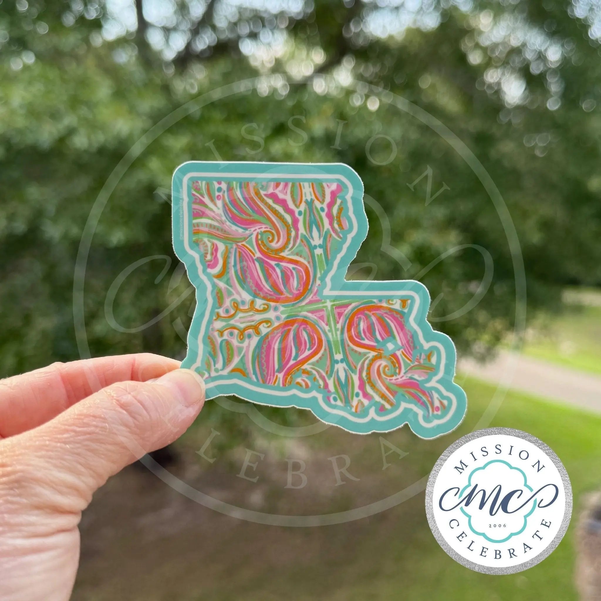 Louisiana Decal, Abstract Floral, Hand-drawn Vinyl Sticker, State of Louisiana Art, Die-cut Decal