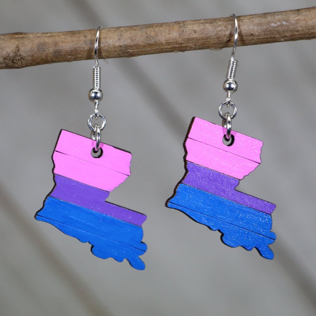 Louisiana Bisexual Pride Wooden Earrings | Bi Flag State Jewelry