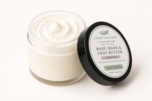 Luxe Tallows Unscented Body Butter open crisp white jar