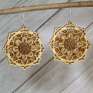 Mandala Wooden Dangle Earrings | Boho Spiritual Jewelry