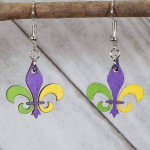 Mardi Gras Fleur-de-Lis Wooden Earrings | New Orleans Jewelry