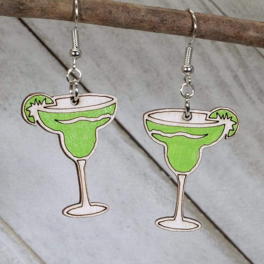 Margarita with Lime Wooden Dangle Earrings | Cocktail Jewelry