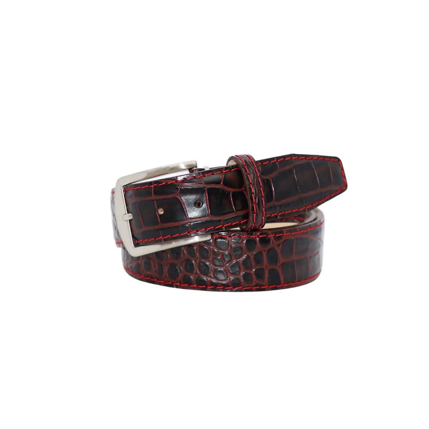 Maroon textured leather belt for statement style