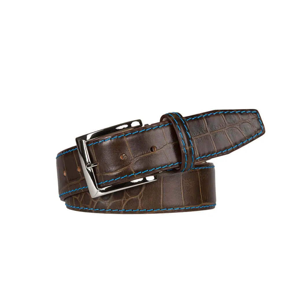 Matt Bark Brown Mock Gator Leather Belt by Roger Ximenez