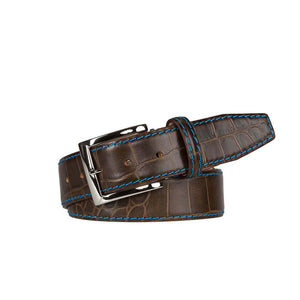 Matt Bark Brown Mock Gator Leather Belt by Roger Ximenez