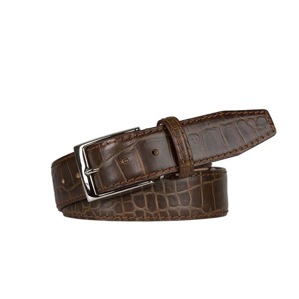 Close up of matt bark brown mock gator leather texture