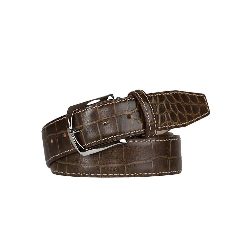 Roger Ximenez brown custom leather belt with mock gator finish