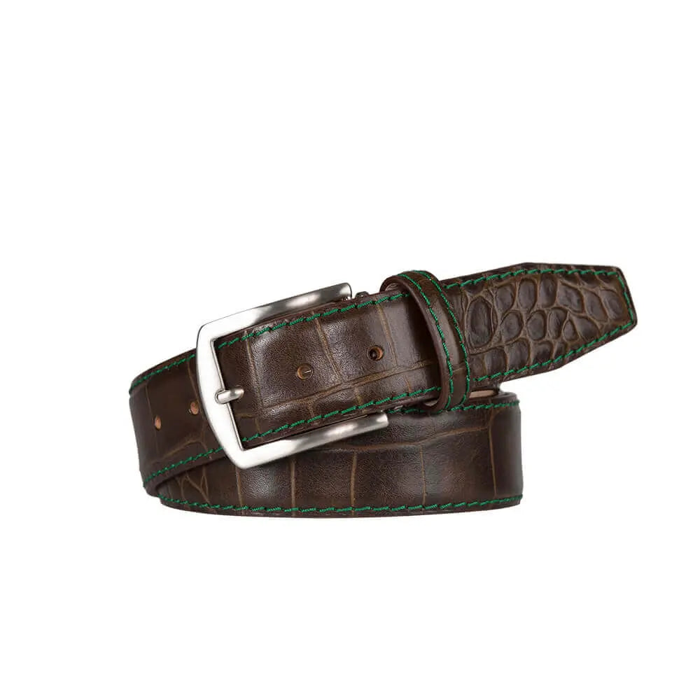Matt bark brown leather belt showing handmade craftsmanship