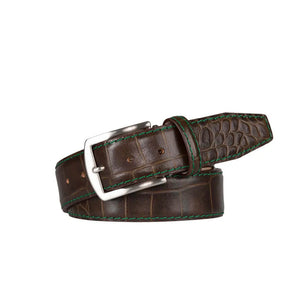 Matt bark brown leather belt showing handmade craftsmanship