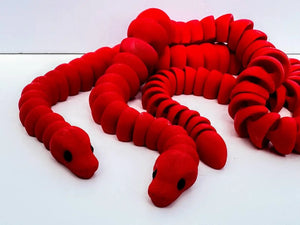 Red 3D Printed Snake Fidget Toy - Articulated Sensory Toy by Mushroom Lady Co.