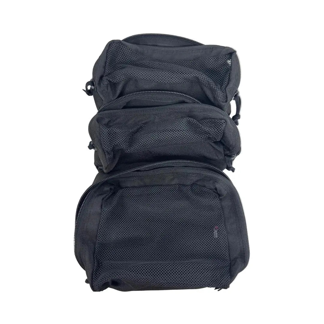 Black mesh pouch set with multiple compartments