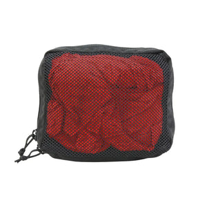 Black mesh pouch with red interior