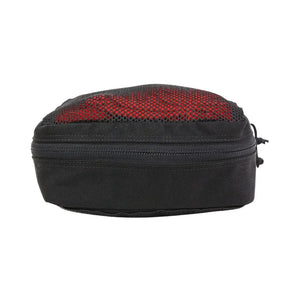 Black pouch with red mesh top