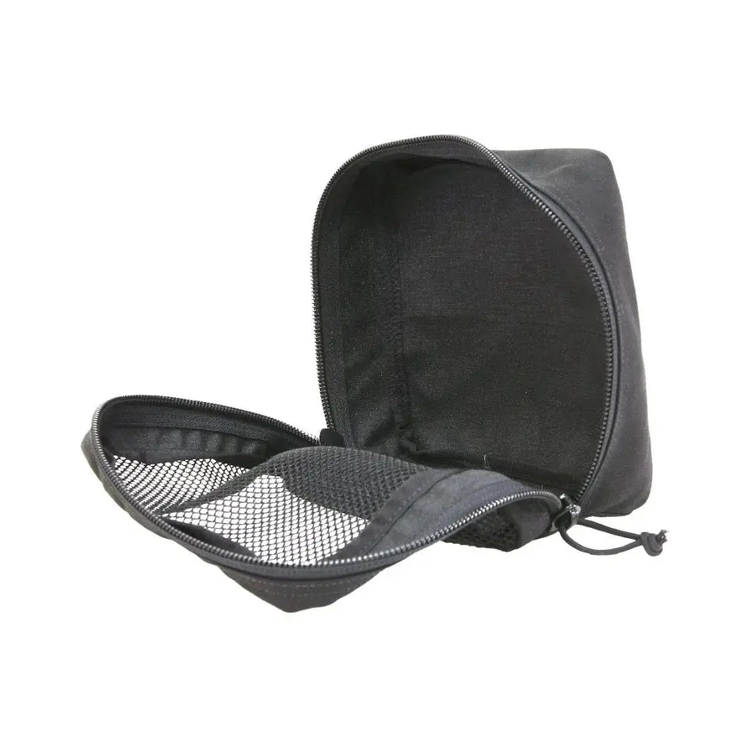 Mesh 12Hr Pouch Set: Open black pouch with mesh interior compartments