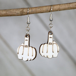 Middle Finger Wooden Dangle Earrings | Funny Rude Jewelry