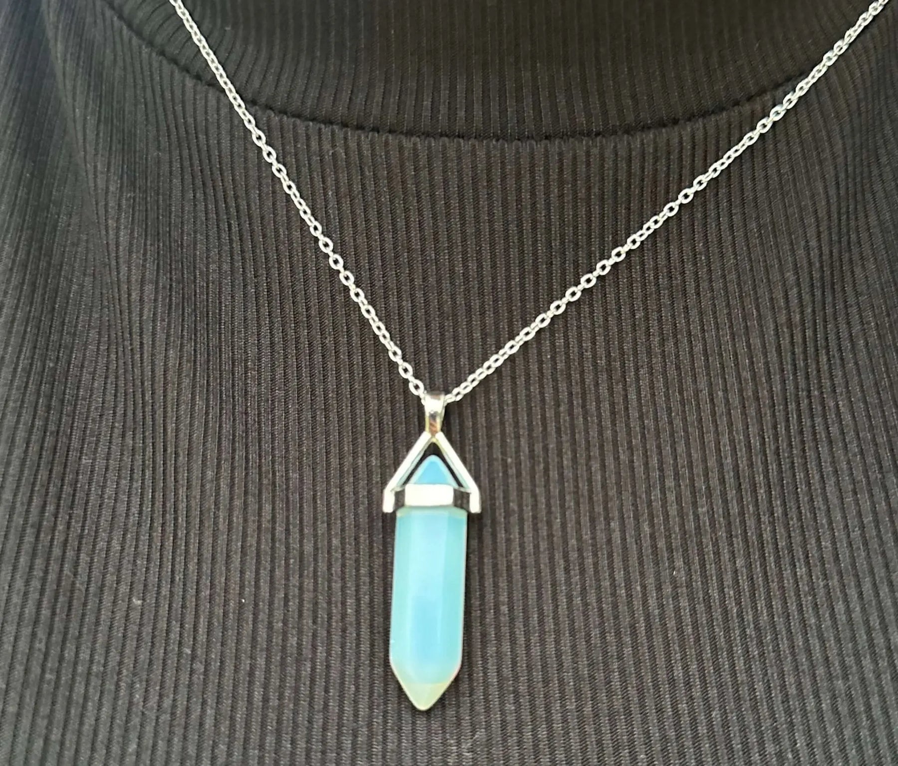 Opalite Crystal Point Necklace - Handmade Ethereal Pendant Jewelry by Mushroom Lady Co.