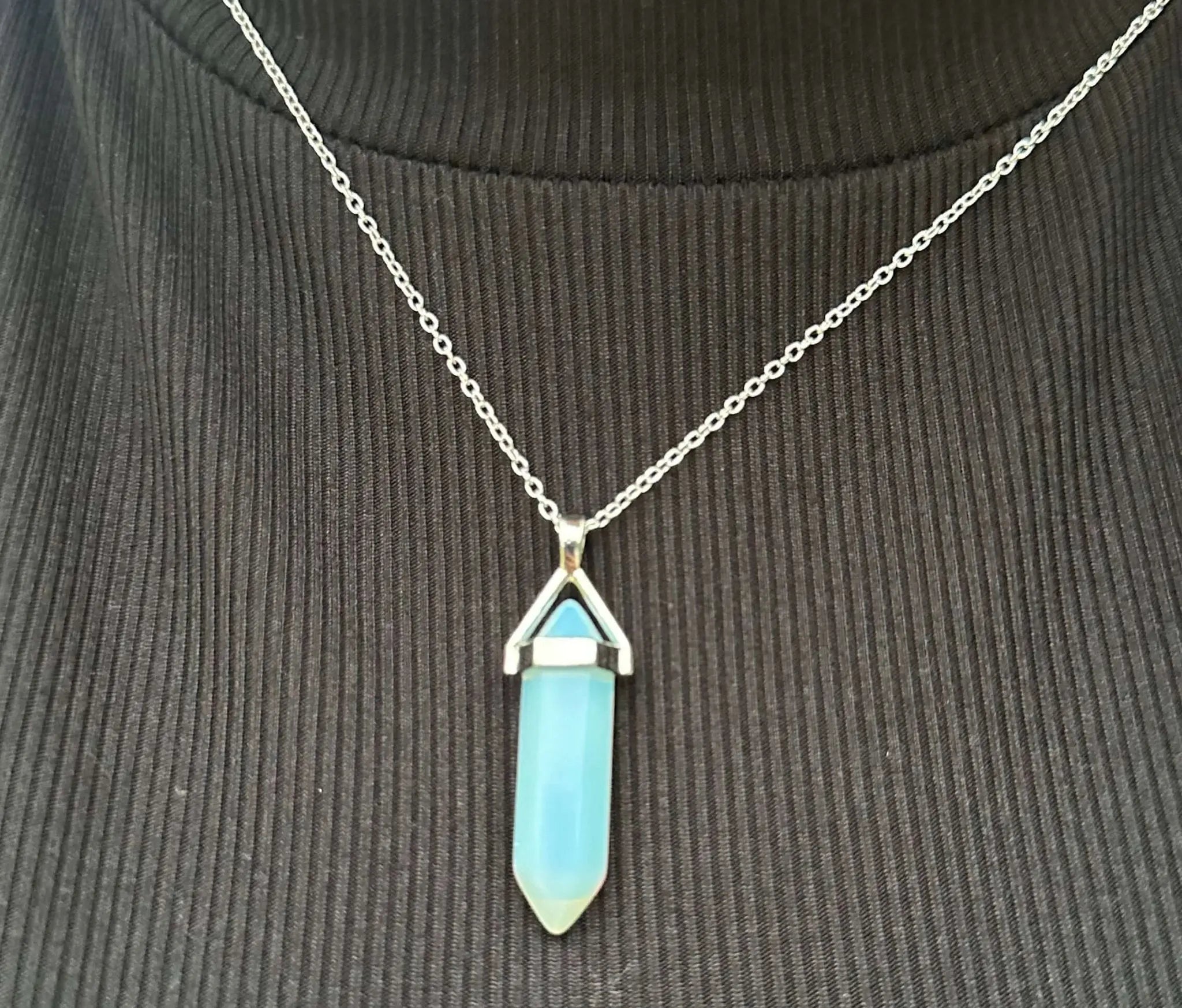 Opalite Crystal Point Necklace - Handmade Ethereal Pendant Jewelry by Mushroom Lady Co.