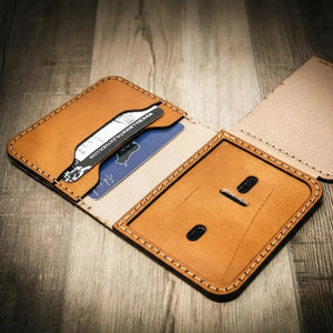 Leather minimalist badge wallet with card slots and badge holder