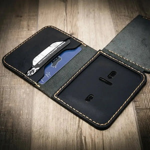 Leather bi-fold badge wallet with card slots and ID holder.