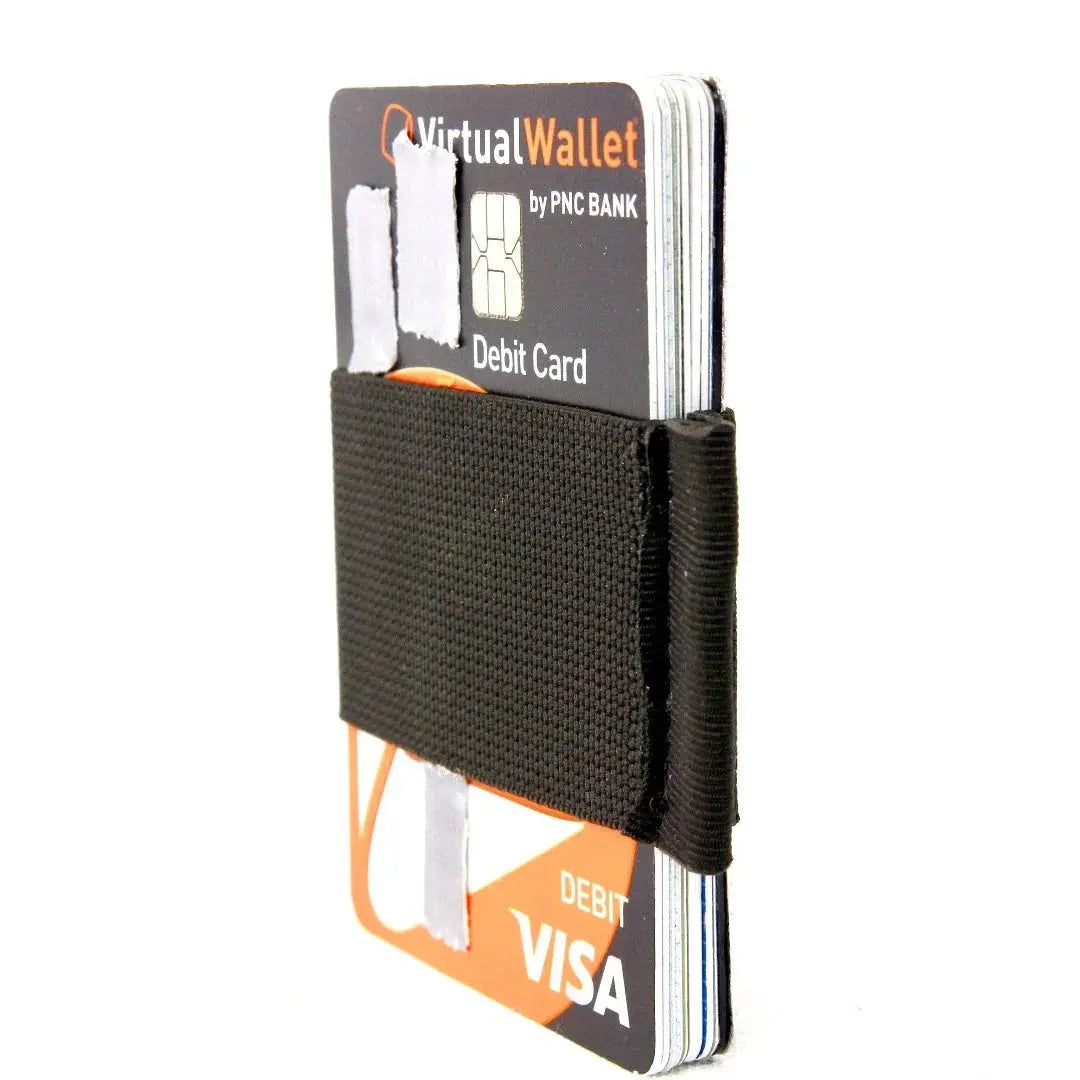 Elastic band card holder wallet with multiple cards inside