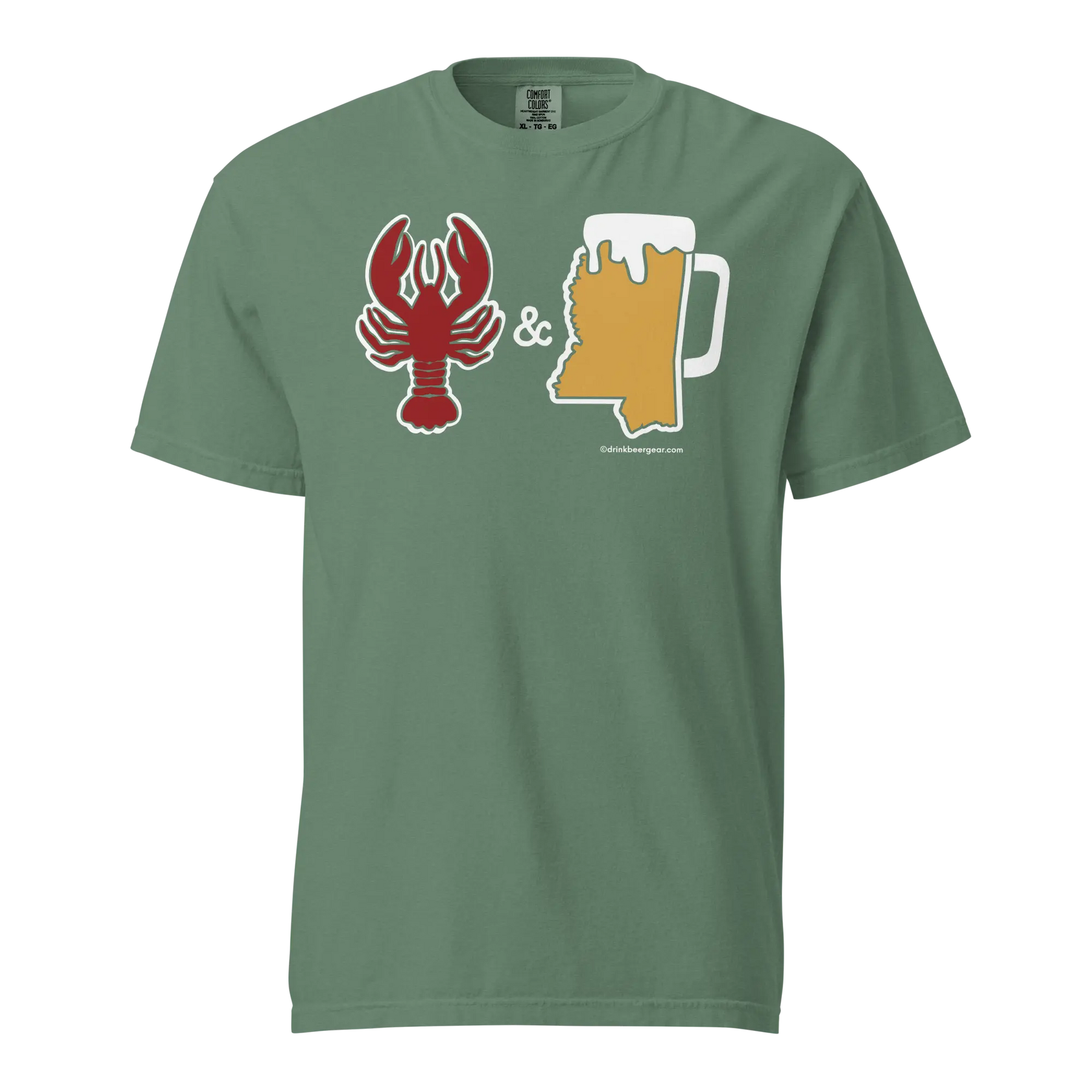 Mississippi Beer Mug Tee - Crawfish & Beer - COMFORT COLORS BRAND TEE Drink Beer Gear