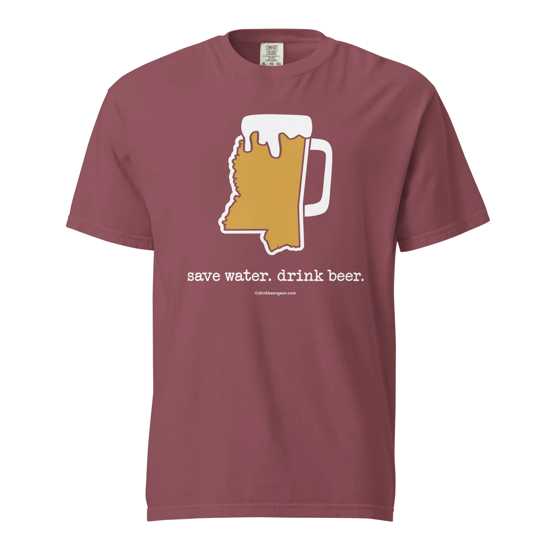 Mississippi Beer Mug Tee - Save Water. Drink Beer. - COMFORT COLORS BRAND TEE Drink Beer Gear