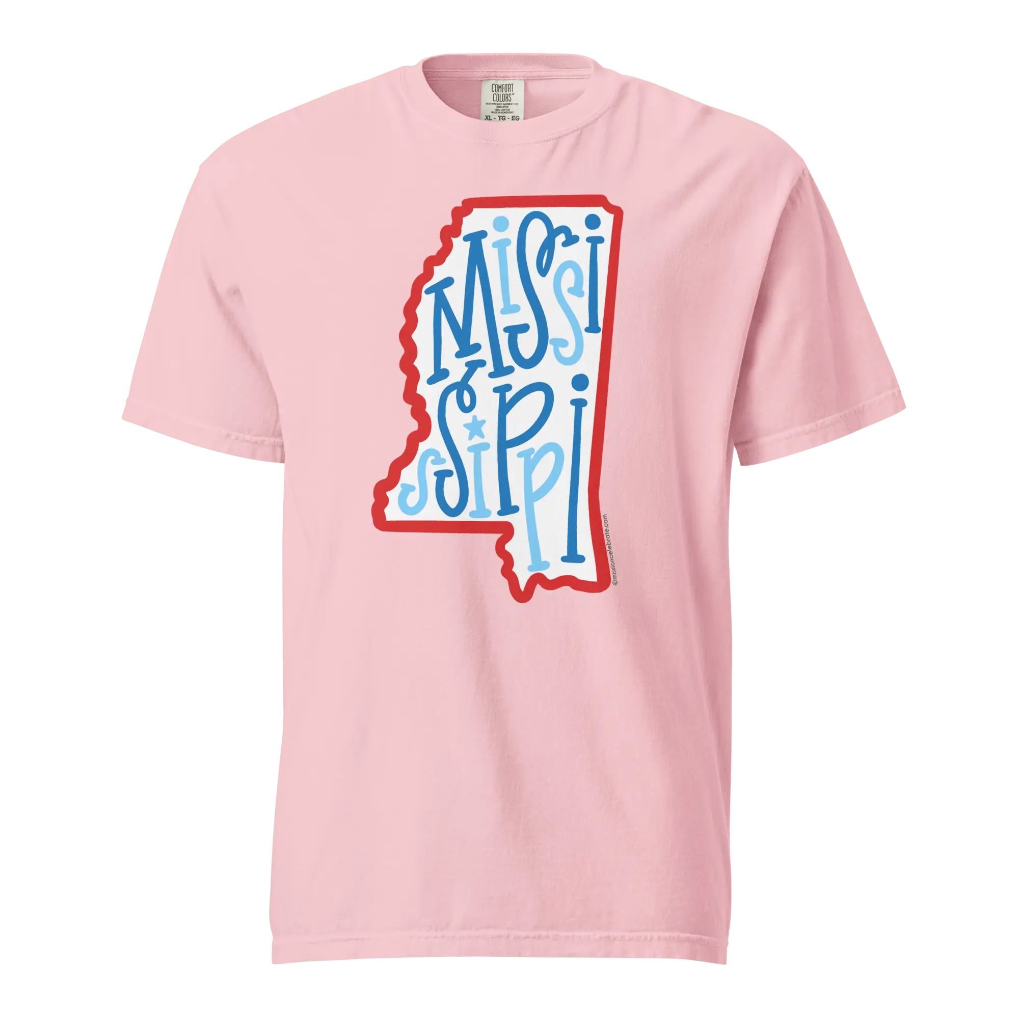 Pink Mississippi T-Shirt - Bouncy Letters State Outline - Comfort Colors Tee - Main Street Collective