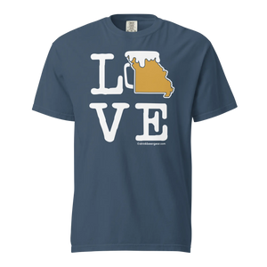 Missouri state beer mug graphic t-shirt. Text reads 'LOVE'.
