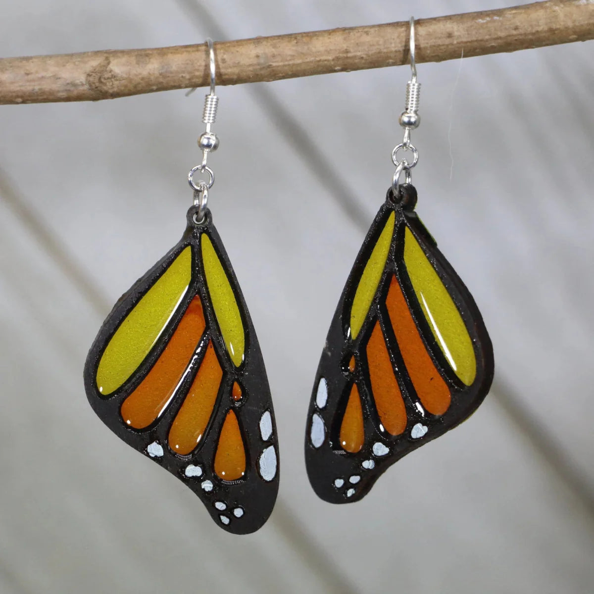 Monarch Butterfly Wing Wood Resin Earrings | Nature Insect Jewelry