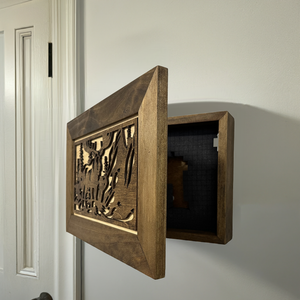 Moose in the Woods Gun Concealment Furniture - Handcrafted Hidden Gun Storage Wall Decor - Hidden Gun Shelf with Magnetic Lock for Quick Access