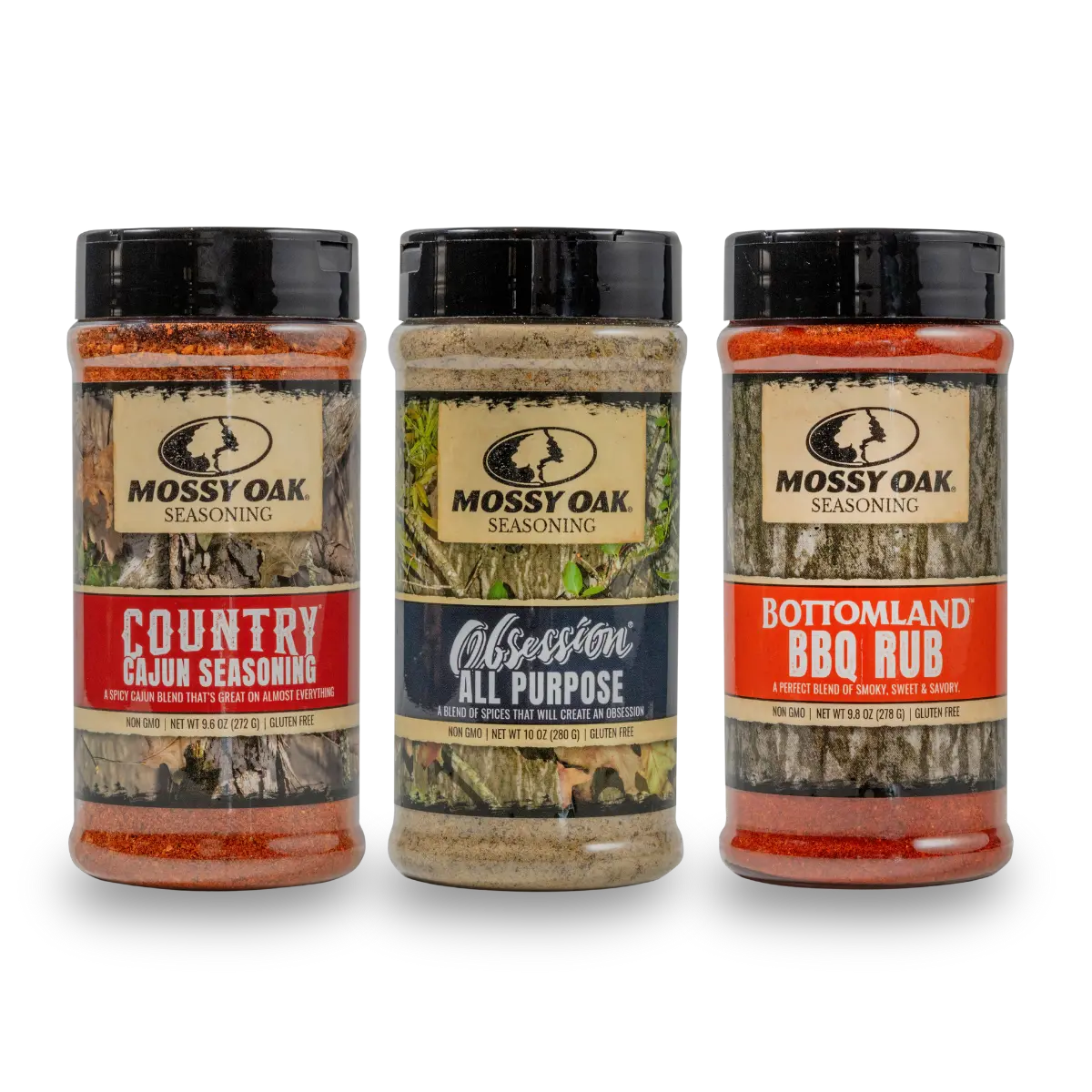 Mossy Oak Seasoning Bundle set of three Bourbon Barrel Foods grilling spices