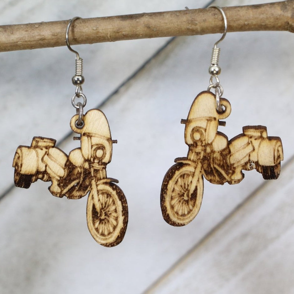 Motorcycle Trike Wooden Earrings | Biker Vintage Jewelry