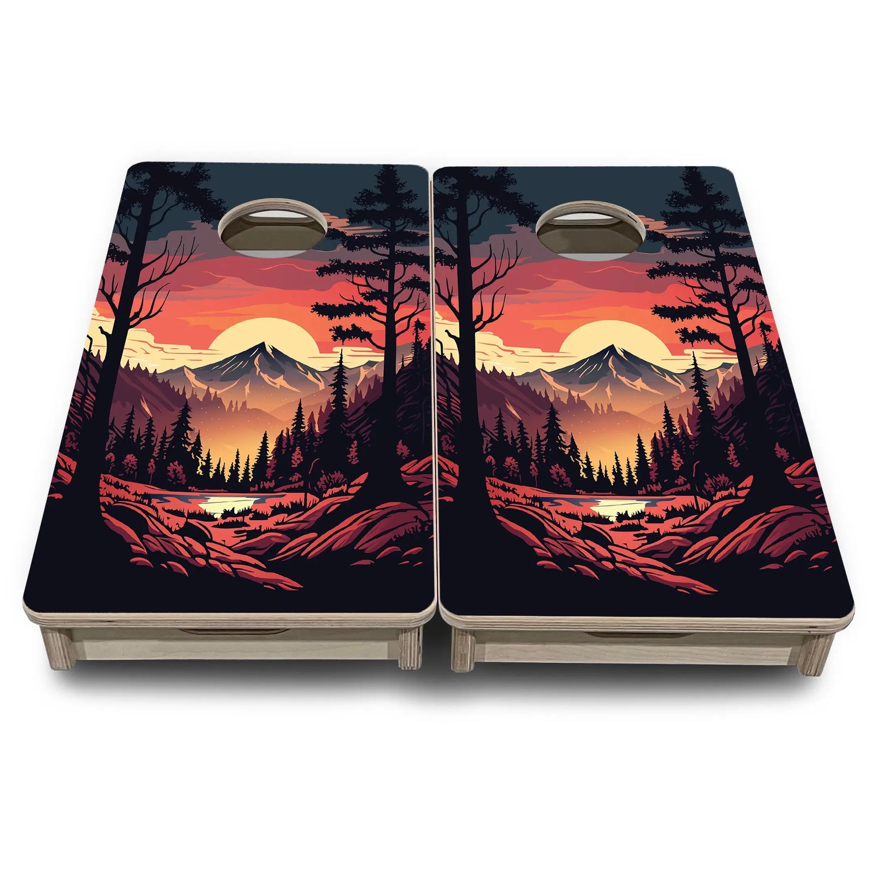 Mountain Sunset Design Options - Mini or Vacation Size Cornhole Boards Cornhole Solutions