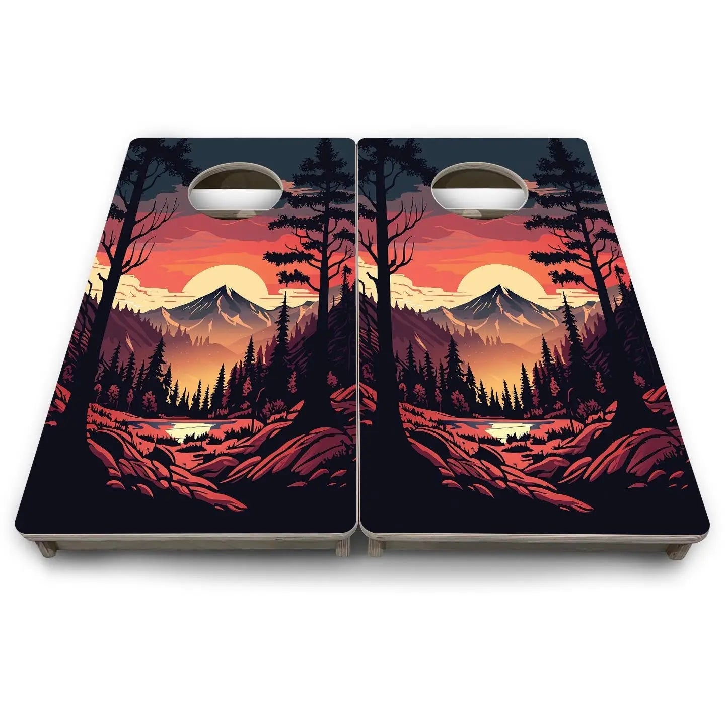 Mountain Sunset Design Options - Mini or Vacation Size Cornhole Boards Cornhole Solutions
