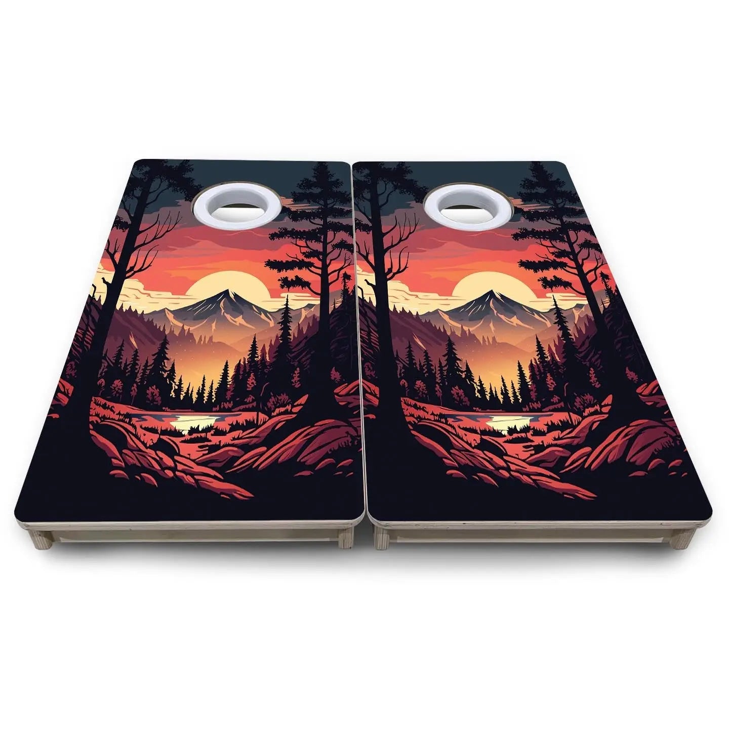 Mountain Sunset Design Options - Mini or Vacation Size Cornhole Boards Cornhole Solutions