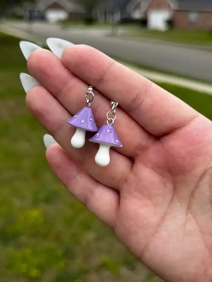 Purple Mushroom Earrings: Handmade Cottagecore Jewelry - Whimsical Fairycore Style