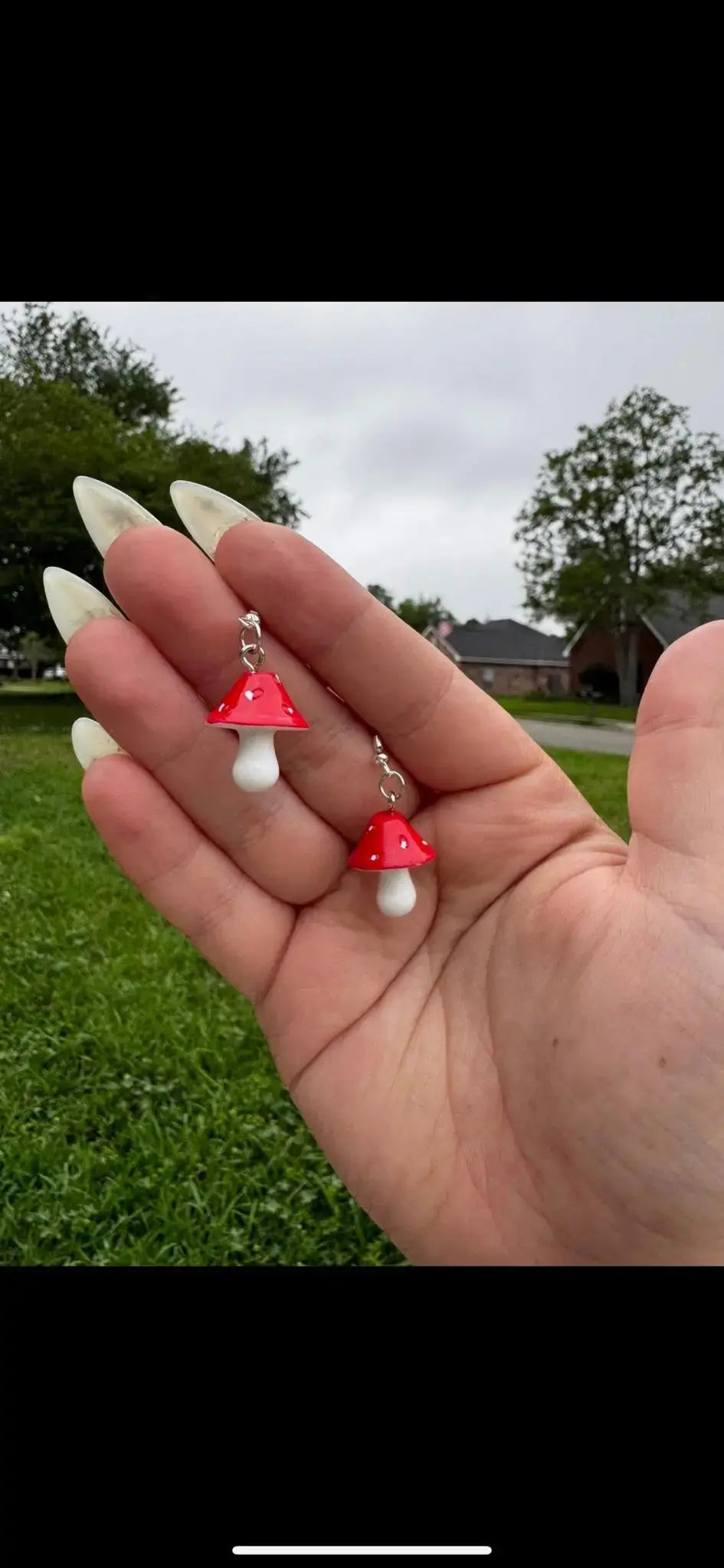 Handmade Mushroom Earrings: Red and White Cottagecore Jewelry, Whimsical Fashion Accessory
