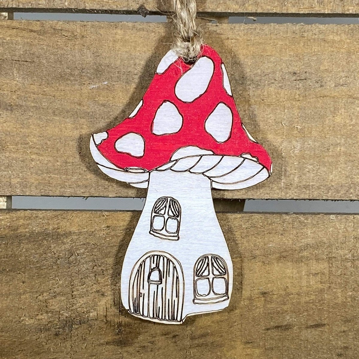 Mushroom House Wooden Christmas Ornament | Whimsical Holiday Decor