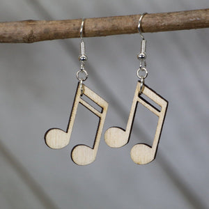 Music Note Wooden Dangle Earrings | Music Lover Jewelry
