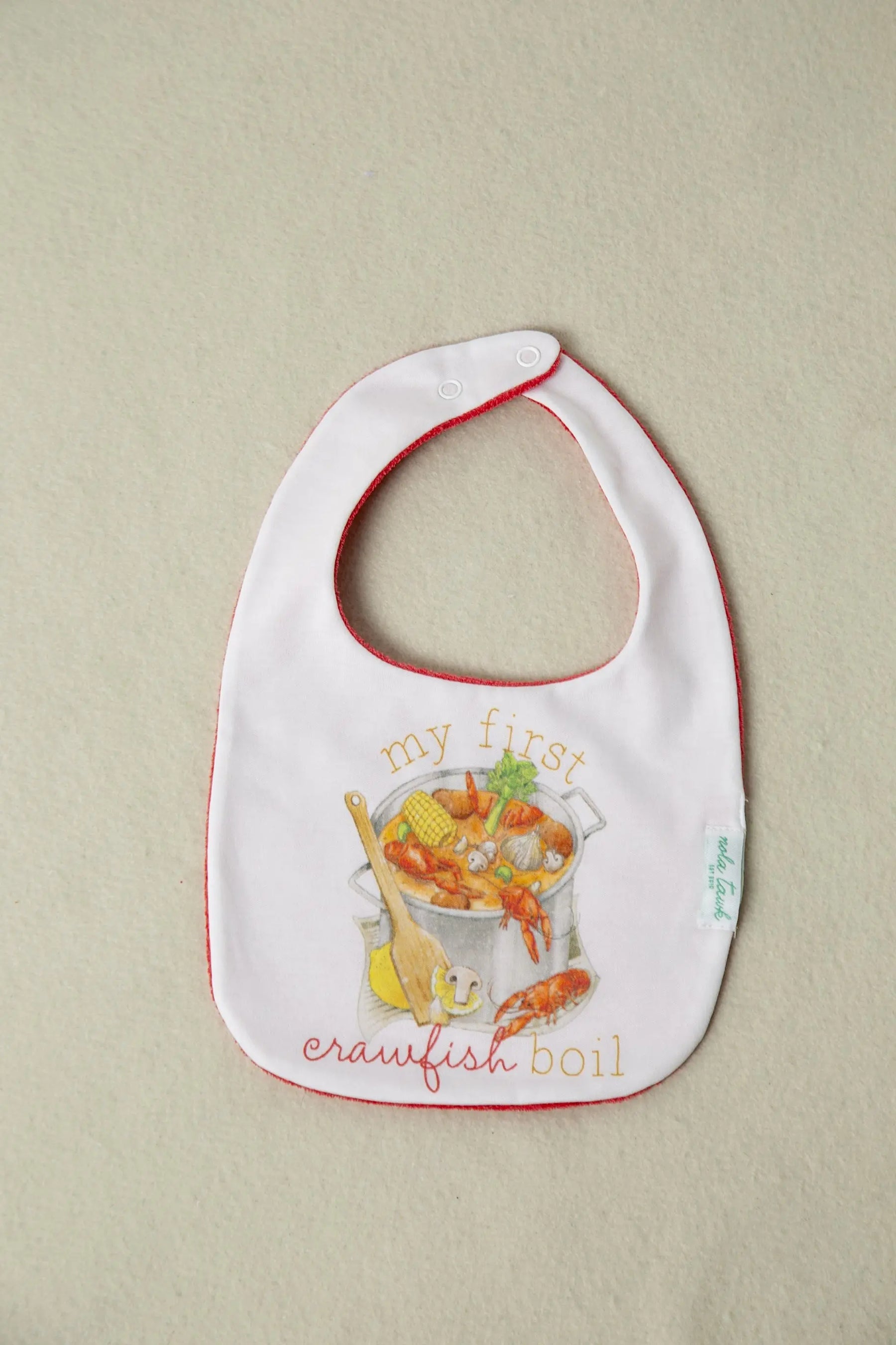My First Crawfish Boil Organic Cotton Baby Bib Nola Tawk