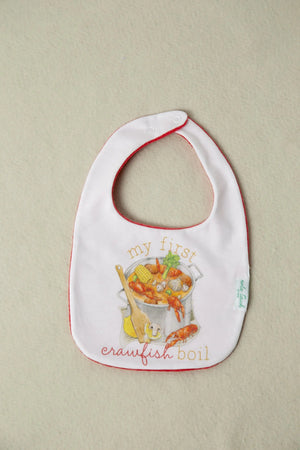 My First Crawfish Boil Organic Cotton Baby Bib Nola Tawk