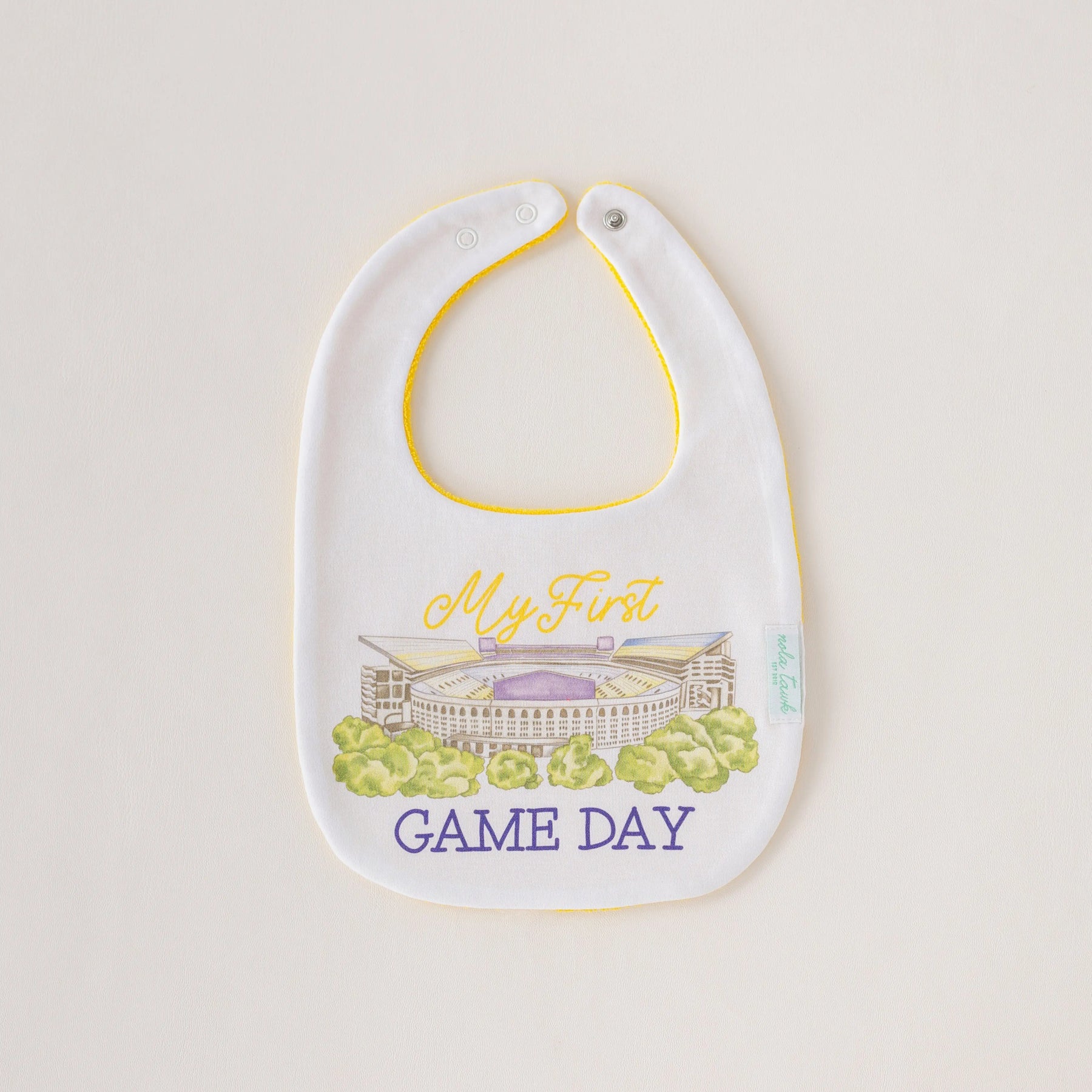 My First Game Day - LSU Organic Cotton Baby Bib Nola Tawk
