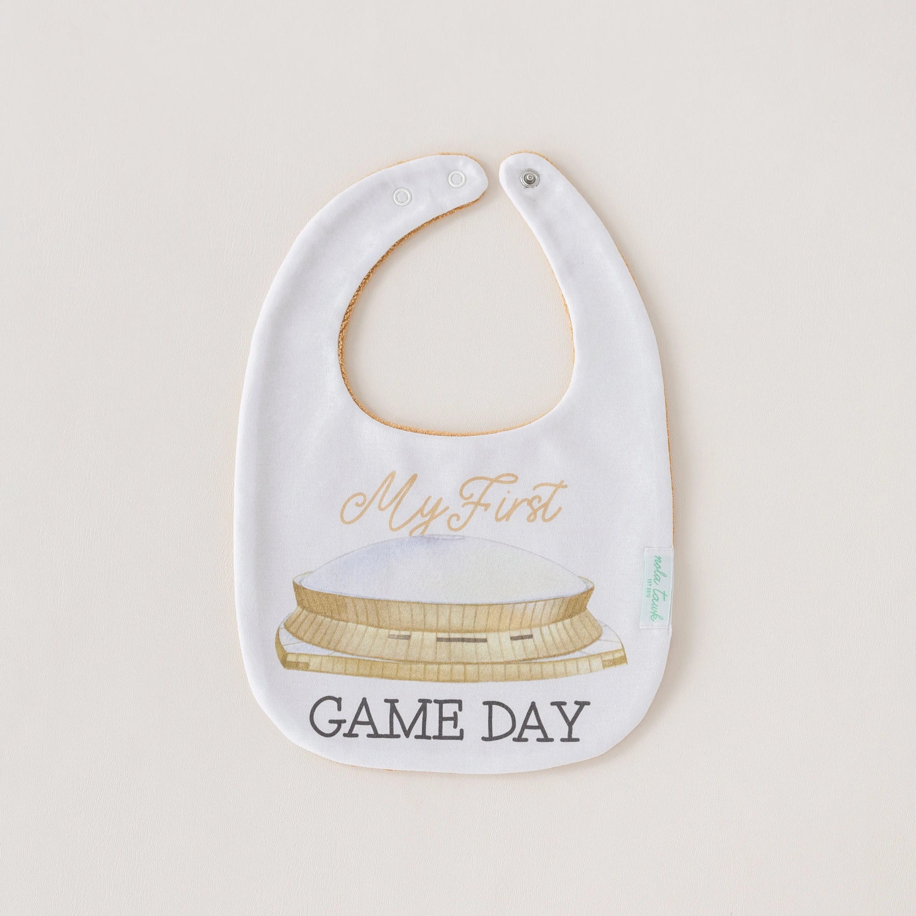 My First Game Day - Saints Organic Cotton Baby Bib Nola Tawk