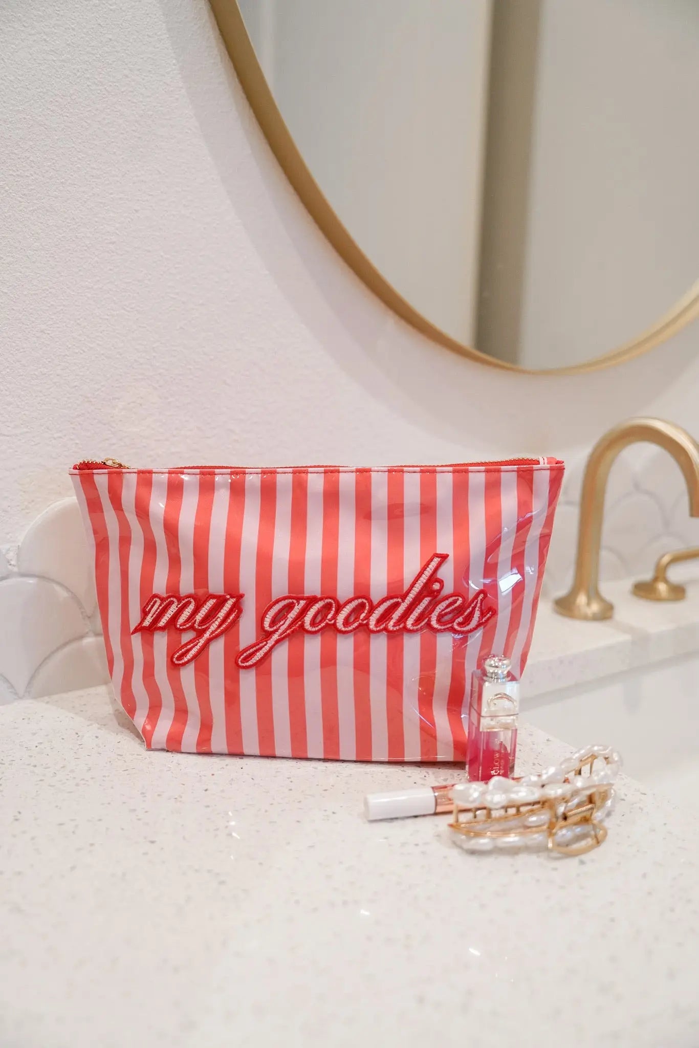 My Goodies - Pink & Red Stripes Clear Coat Bag KenzKustomz
