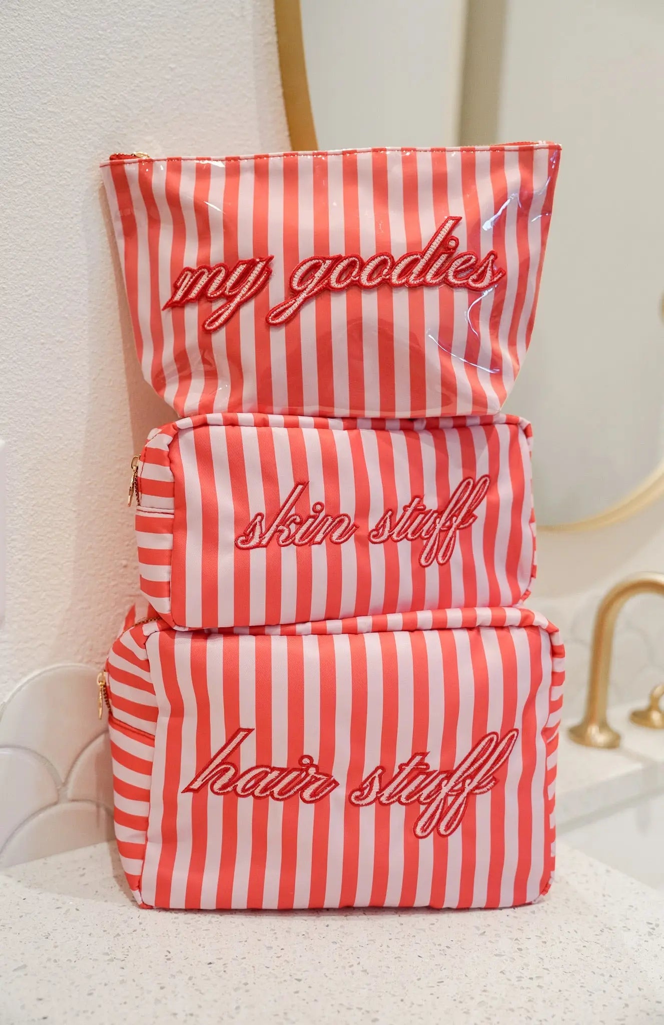 My Goodies - Pink & Red Stripes Clear Coat Bag KenzKustomz