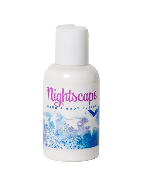 Nightscape Hand & Body Lotion bottle with white cap and colorful label
