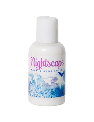 Nightscape Hand & Body Lotion bottle with white cap and colorful label